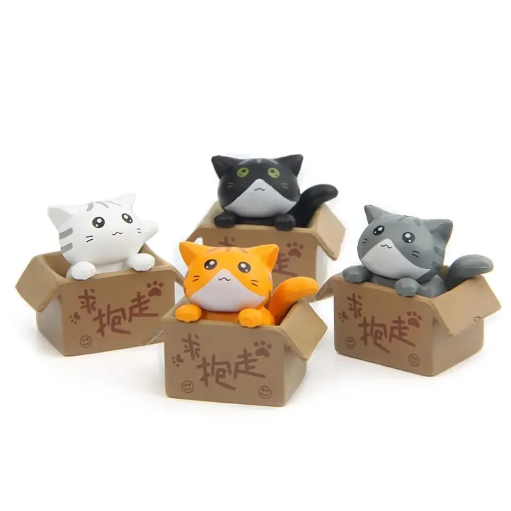 4Pcs Mini Cat Ornament Garden Kitten Statue Gift for Kids Children Baby Room Cute Kawaii Toy Miniature Figurines Home Decoration