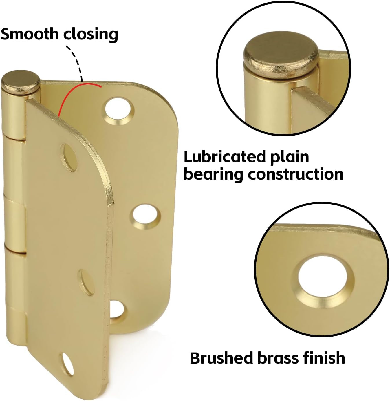 48 Pack Satin Brass Door Hinges 3.5 Inch Bifold Brushed Gold Interior Door Hinges with 5/8'' Radius Corner Removable Pin