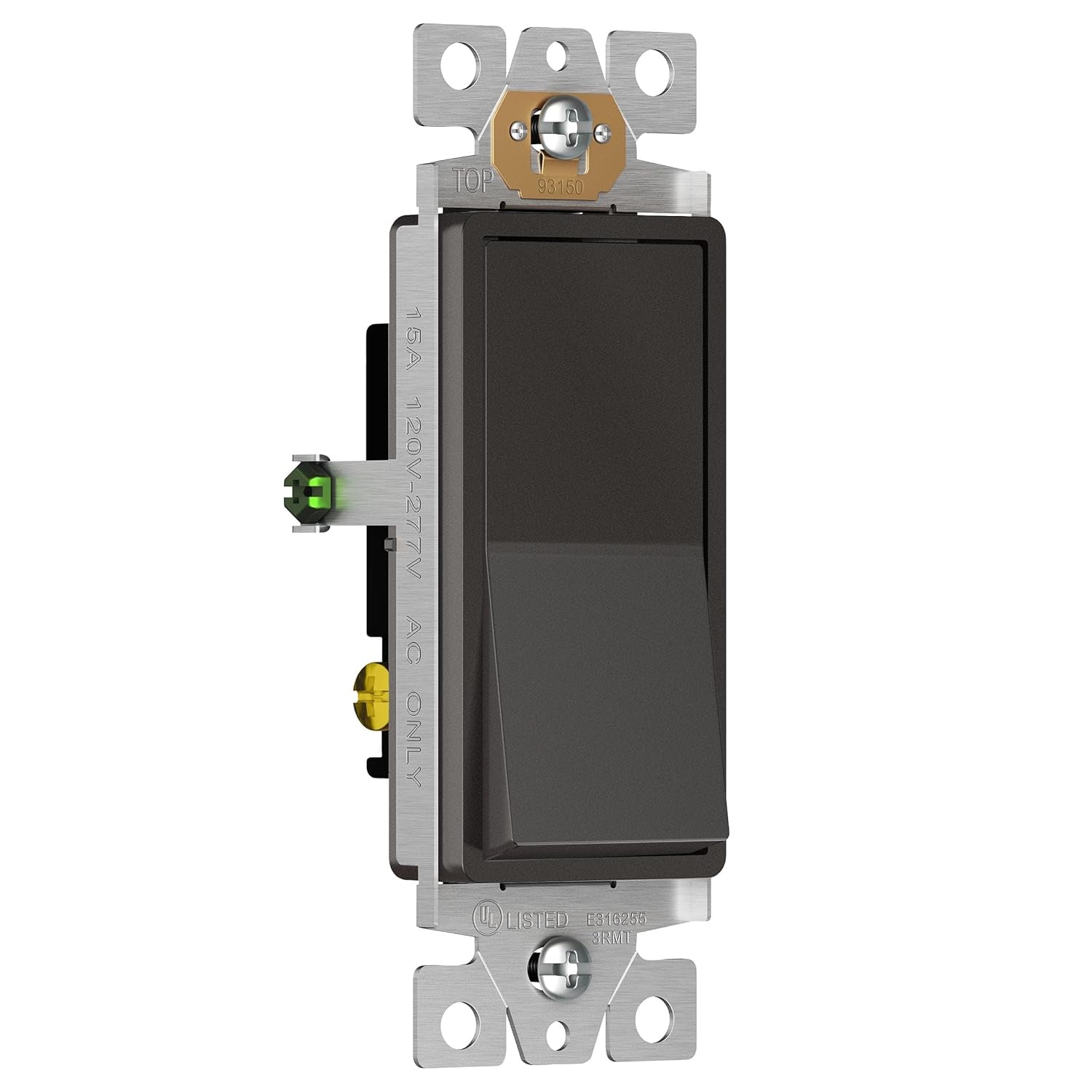 3-Way Decorator Paddle Light Switch, Gloss Finish, Single Pole or Three Way, 3 Wire, Grounding Screw, Residential Grade, 15A 120V/277V, UL Listed, 93150-DB, Dark Bronze