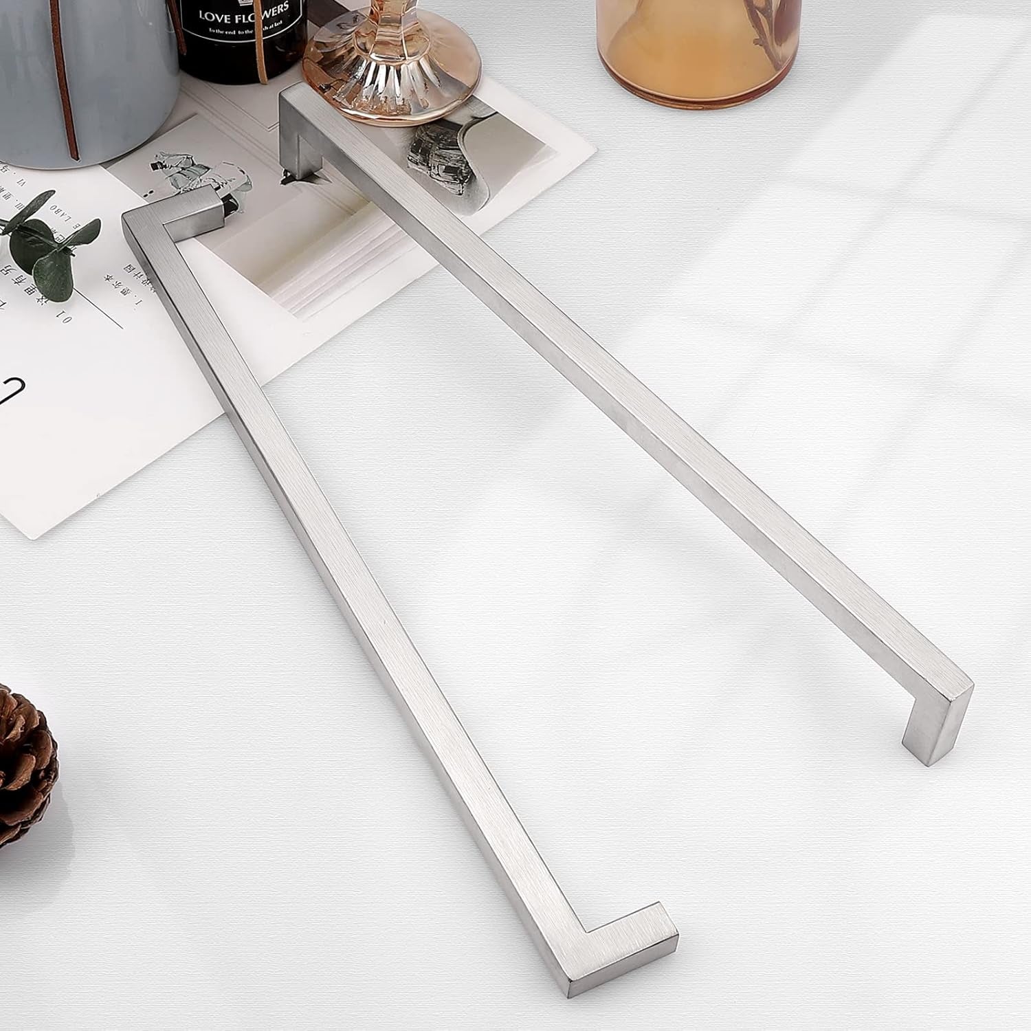15 Pack Square Modern Stainless Steel Brushed Nickel Cabinet Handles Kitchen Cupboard Drawer Dresser Pulls Hardware， 12-3/5" (320Mm) Hole Centers