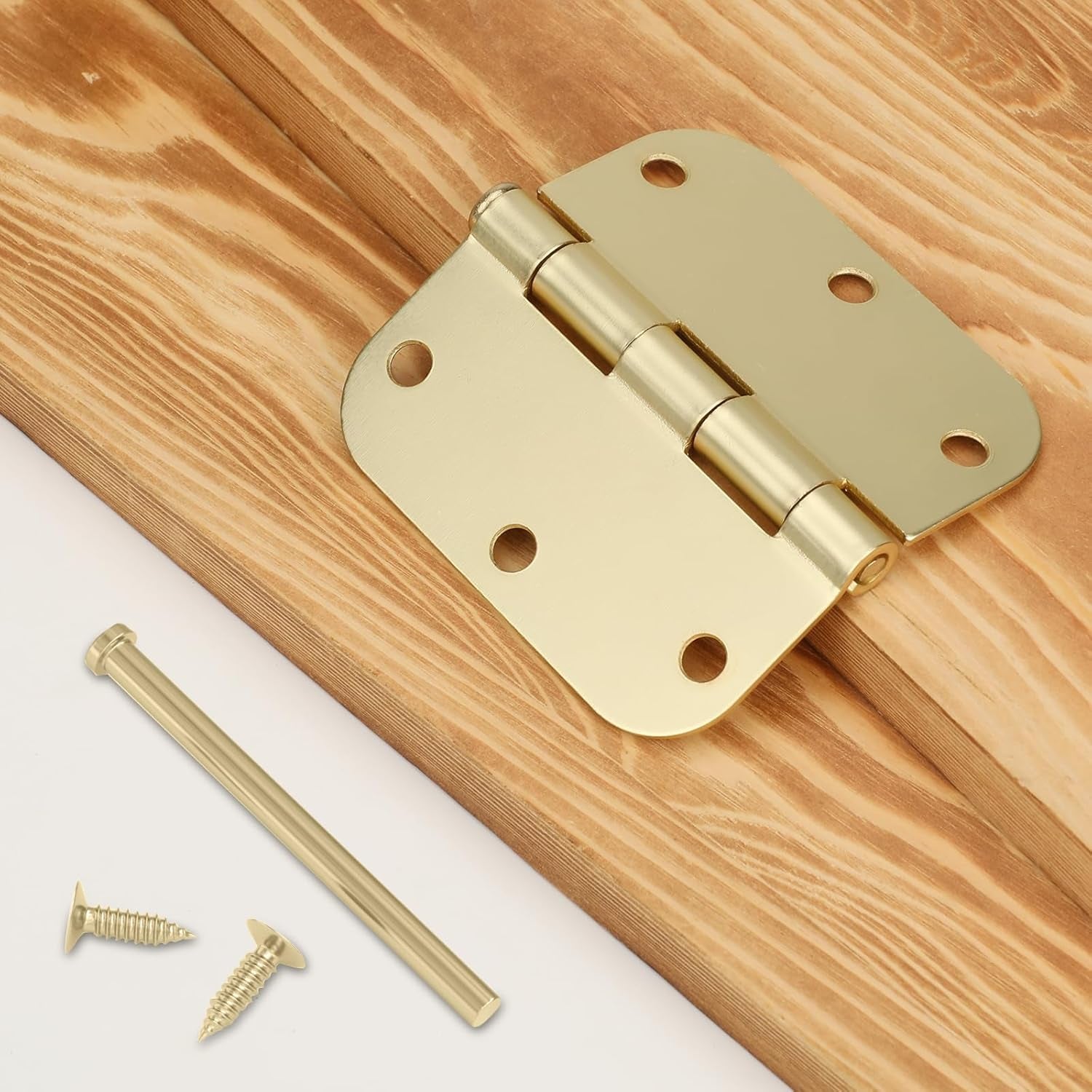 48 Pack Satin Brass Door Hinges 3.5 Inch Bifold Brushed Gold Interior Door Hinges with 5/8'' Radius Corner Removable Pin
