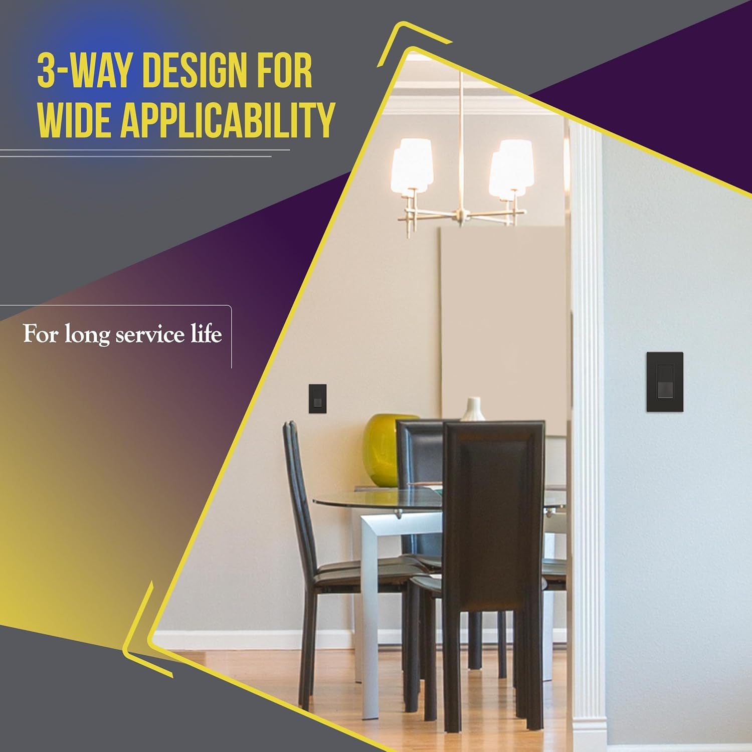 3-Way Decorator Paddle Light Switch, Gloss Finish, Single Pole or Three Way, 3 Wire, Grounding Screw, Residential Grade, 15A 120V/277V, UL Listed, 93150-DB, Dark Bronze