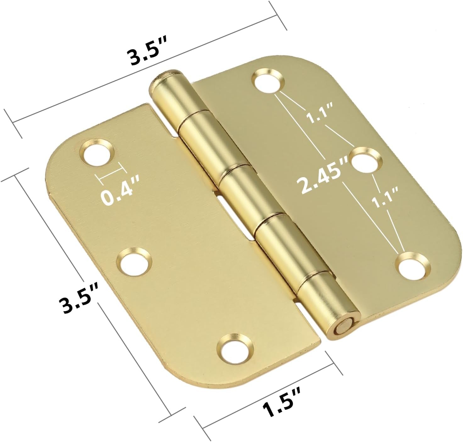 48 Pack Satin Brass Door Hinges 3.5 Inch Bifold Brushed Gold Interior Door Hinges with 5/8'' Radius Corner Removable Pin