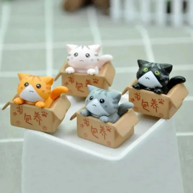 4Pcs Mini Cat Ornament Garden Kitten Statue Gift for Kids Children Baby Room Cute Kawaii Toy Miniature Figurines Home Decoration