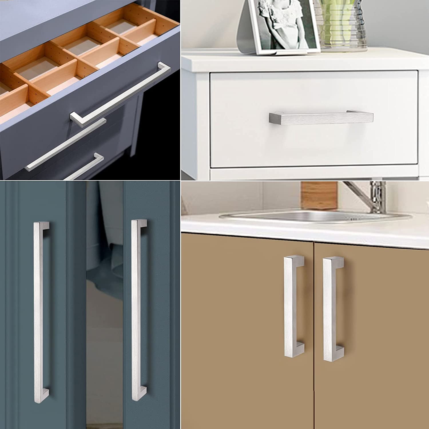 15 Pack Square Modern Stainless Steel Brushed Nickel Cabinet Handles Kitchen Cupboard Drawer Dresser Pulls Hardware， 12-3/5" (320Mm) Hole Centers