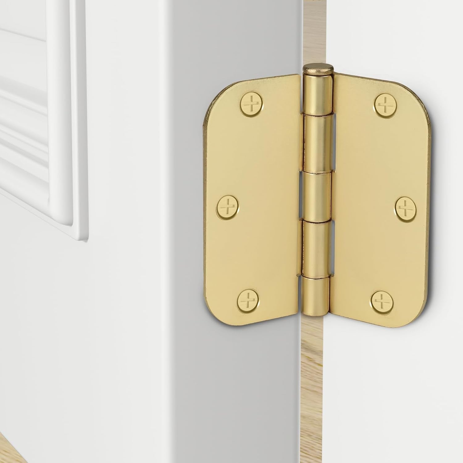 48 Pack Satin Brass Door Hinges 3.5 Inch Bifold Brushed Gold Interior Door Hinges with 5/8'' Radius Corner Removable Pin
