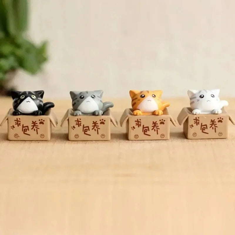 4Pcs Mini Cat Ornament Garden Kitten Statue Gift for Kids Children Baby Room Cute Kawaii Toy Miniature Figurines Home Decoration